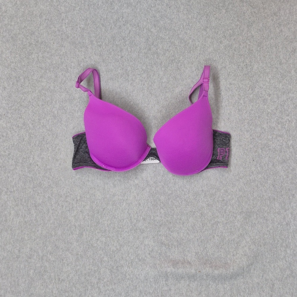 PINK Women Bra 34C Purple T Shirt Underwired Lightly Lined‎ Knit Strap